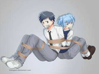 Sugino and Nagisa tied up. by Aregian