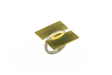 Silver and Brass Abstract Square Ring