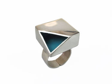 Silver Geometric Ring with Hidden Core