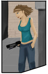 Woman with Gun Painting