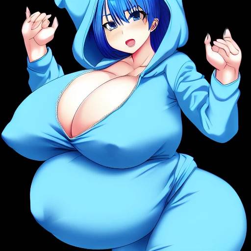Ai art of a bbw anime lady wearing a blue hoodie by zonkeos100 on
