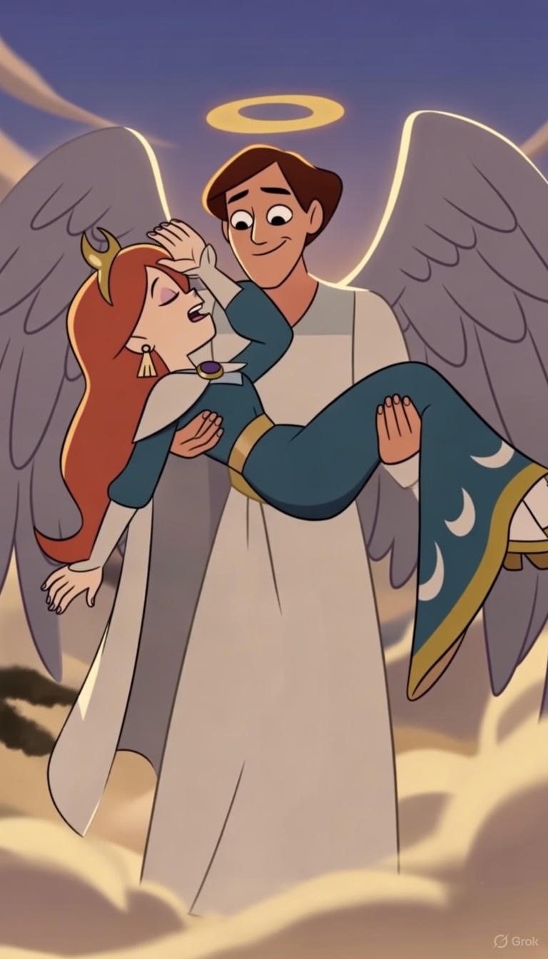 Angels carry Hecate to safety