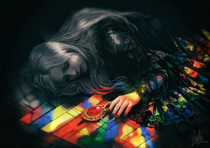 Stained with blood