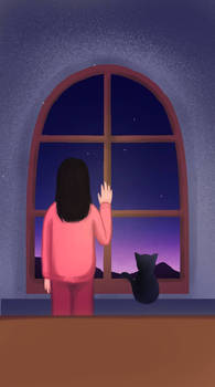 A girl and black cat