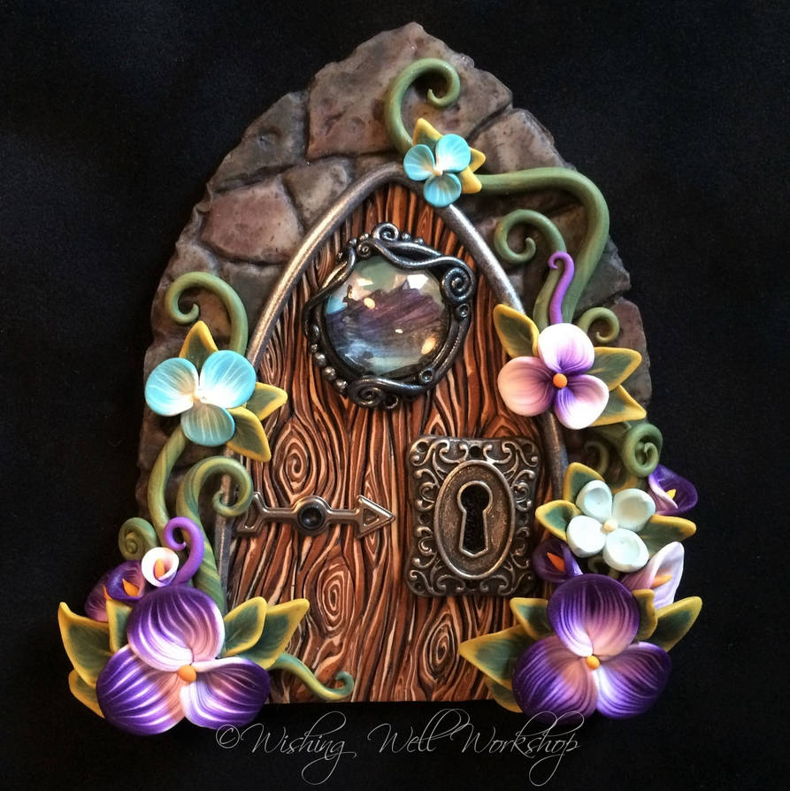 Polymer Clay Fairy Door with Landscape Portal 2 by missfinearts