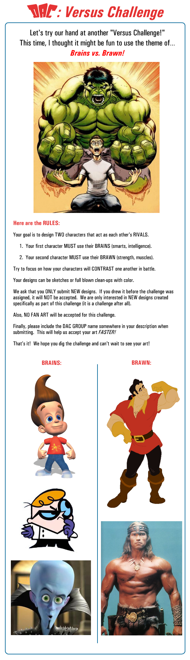 Versus Challenge Rules: Brains vs. Brawn!