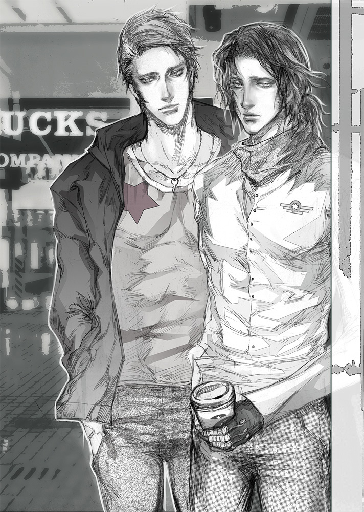 Steve and Bucky in Starbucks