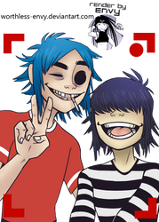 Selfie of 2D and Noodle from Gorillaz - render