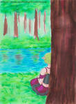 Raven looking at the river by mene