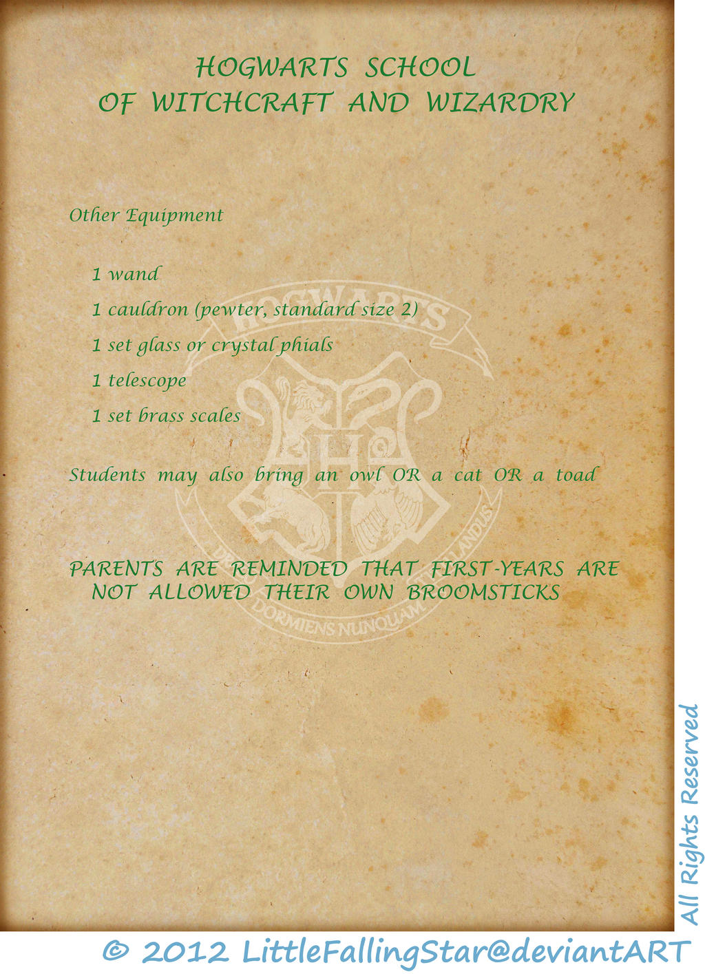 Hogwarts Acceptance letter Page 3