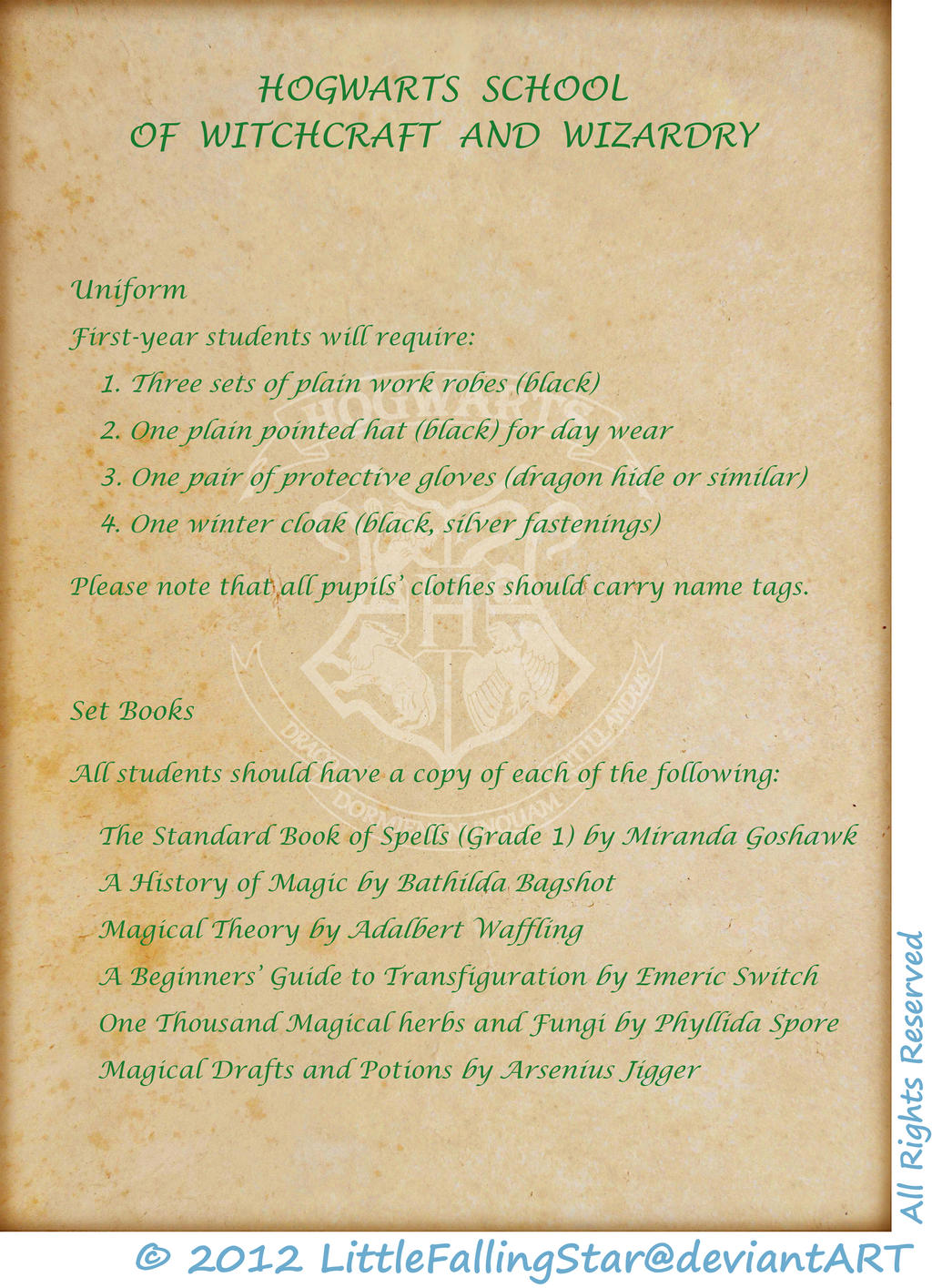 Hoggwarts Acceptance letter Page 2