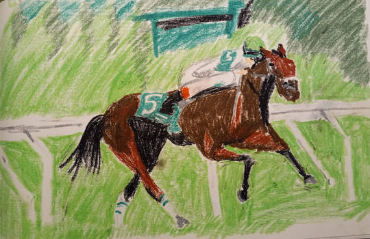 rough draft #1 for Racehorse (commission)