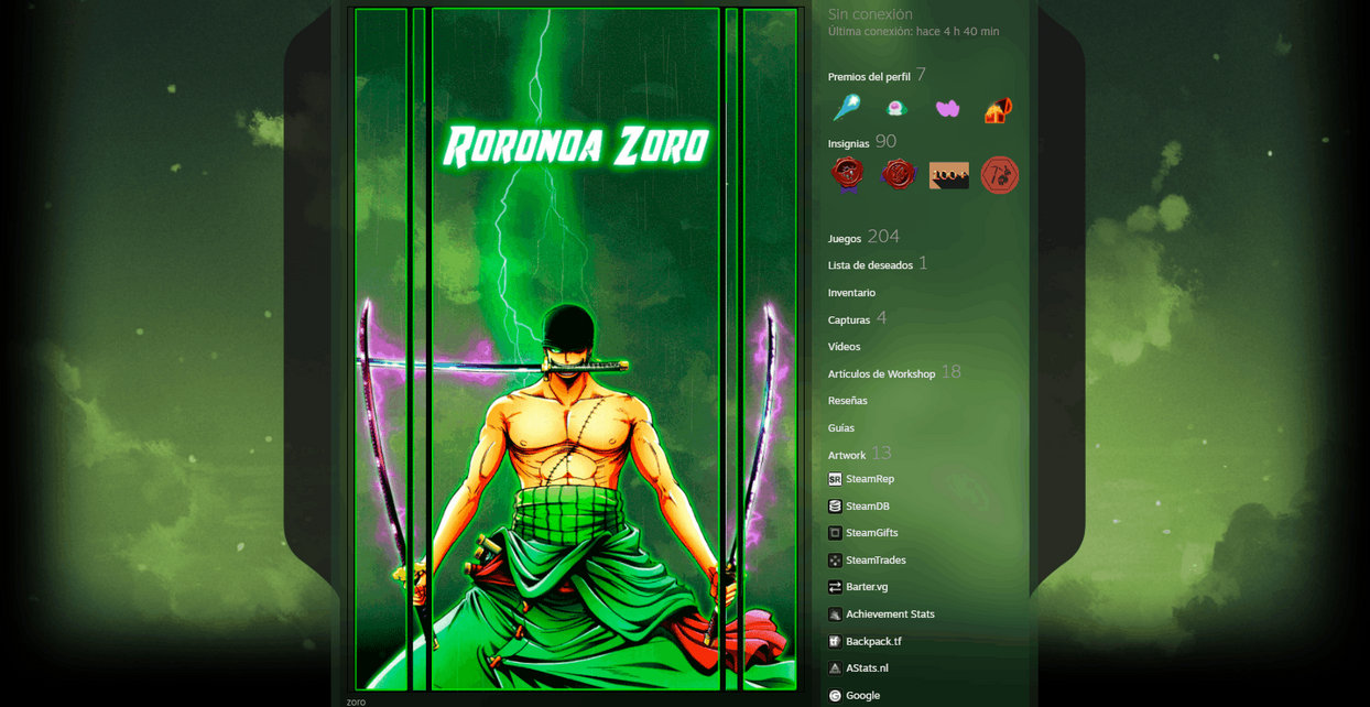 Steam artwork of Roronoa Zoro by R2GE on DeviantArt
