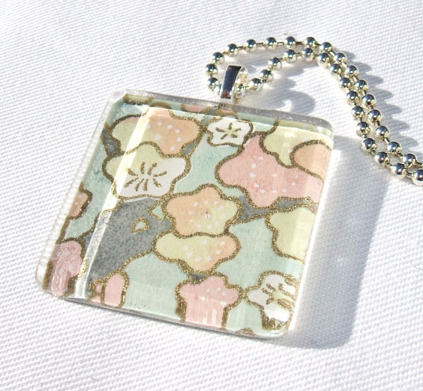 Blossoms tile glass pendant 2