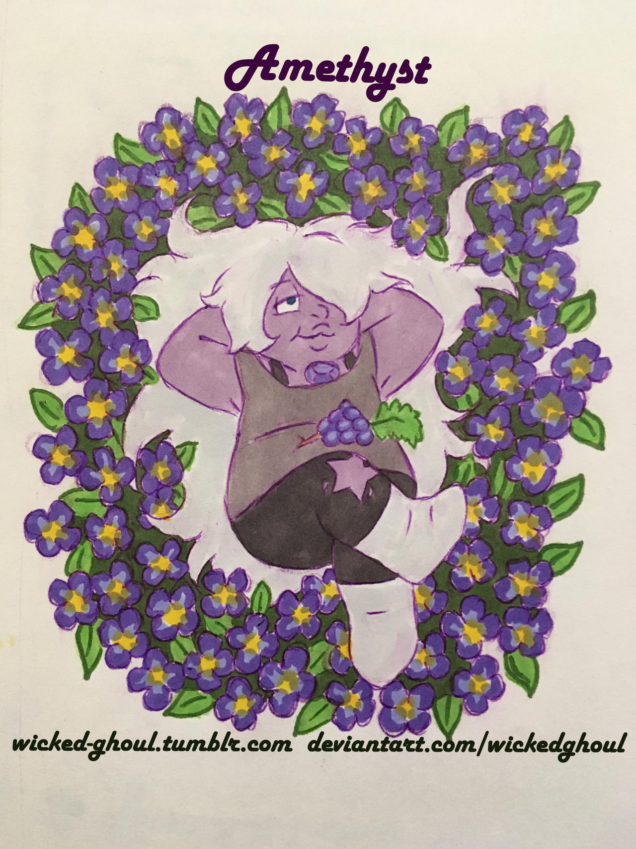 Amethyst in Violets Eating Grapes