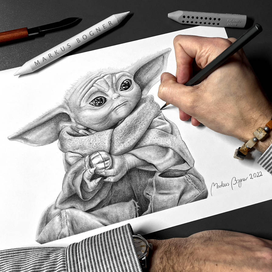 Baby Yoda drawing + Time-Lapse by Markus Bogner