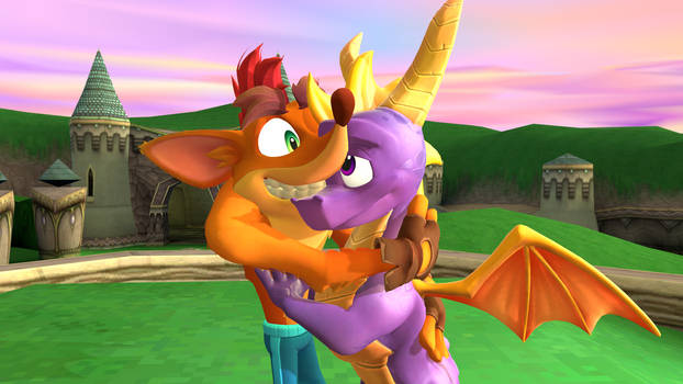 Crash And Spyro Hug