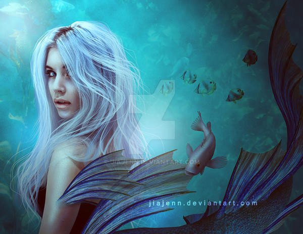 blue hair mermaid on owl
