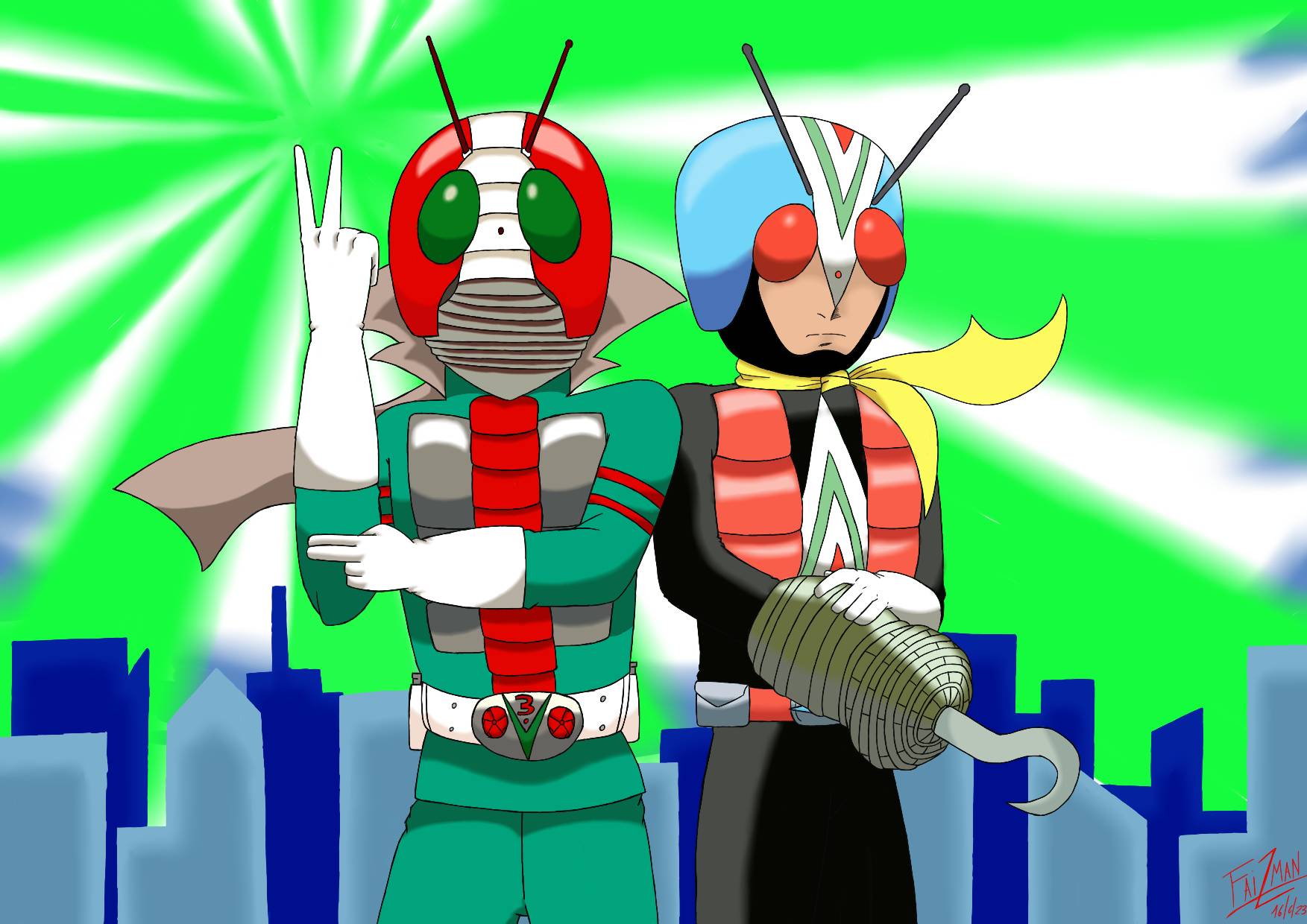 Kamen Rider V3 and his faithful companion Riderman by Faiz-Man on ...