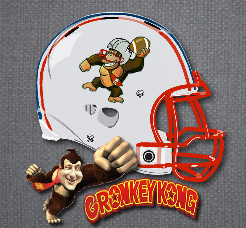 Team name board with punny football trophies