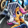 Scootaloo and Rumble's city escape