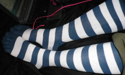 Blue and white grippy toe socks