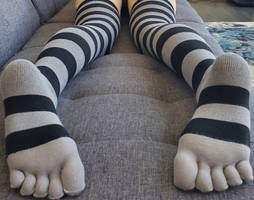Grey and Black stripe toe socks