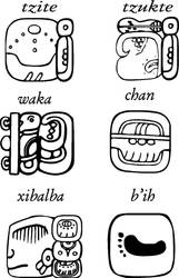 Mayan glyphs, tzite tzukte wakachan xibalba bi