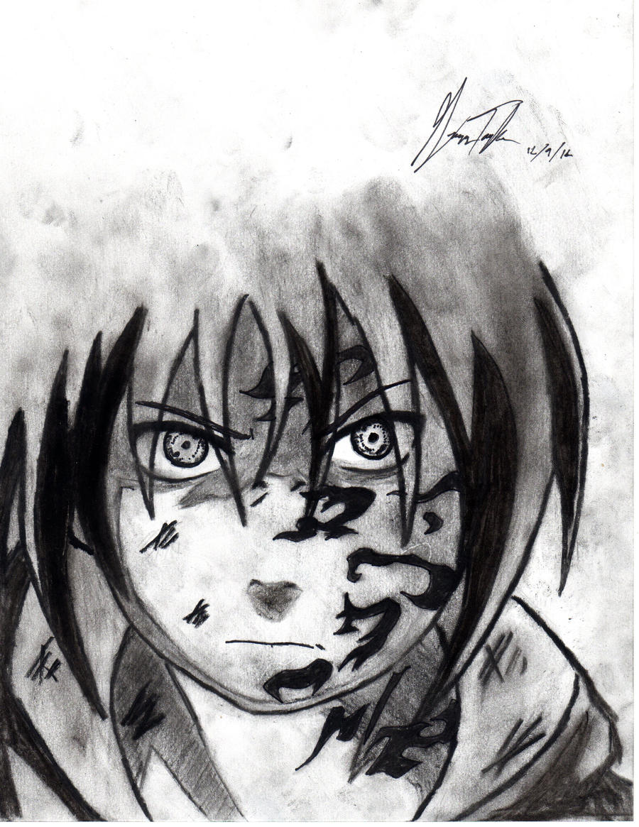 Sasuke uchiha charcoal drawing curse mark