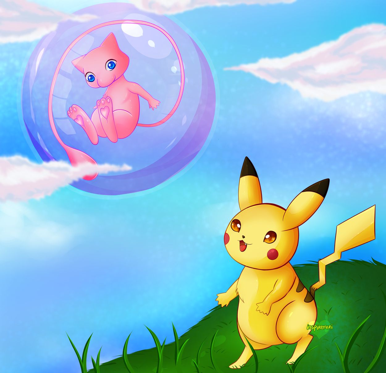 Mew and Pikachu by InspireMari on DeviantArt