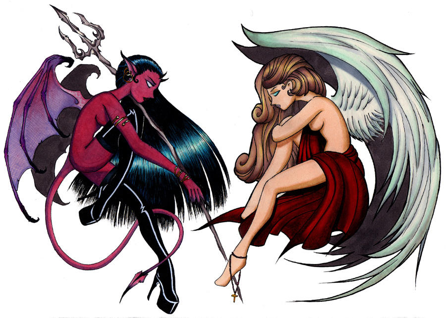 Ангел и демон про школу. Ангел и демон. Дьявол и ангел. Картинки ангелов и демонов. Ангелы и демоны знаков зодиака.