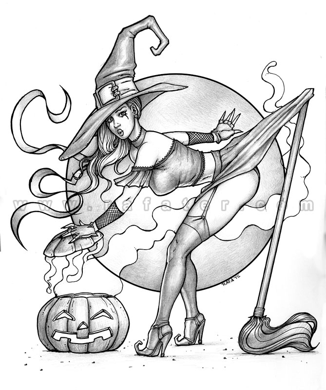 Halloween witch pinup - Pencil