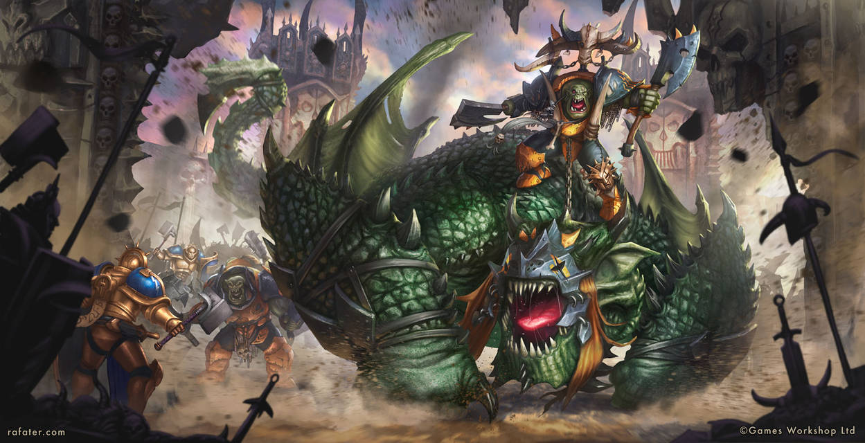 Warhammer - Gordrakk, Fist of Gork, on Maw-krusha by rafater