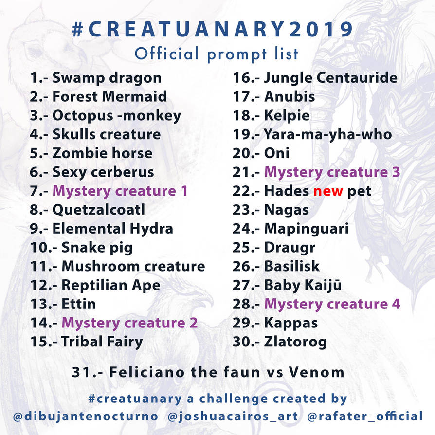 Creatuanary 2019 - Official prompt list by rafater