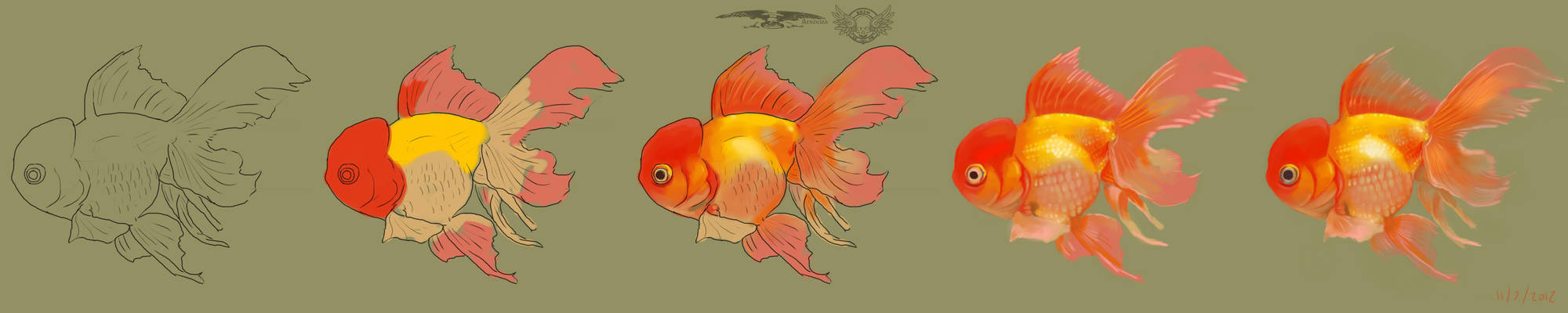 Gold fish painting progression