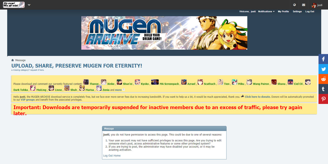 Help i cannot access to mugen archive and it says access denied error 1020  - [ MUGEN LOUNGE ] - Mugen Free For All