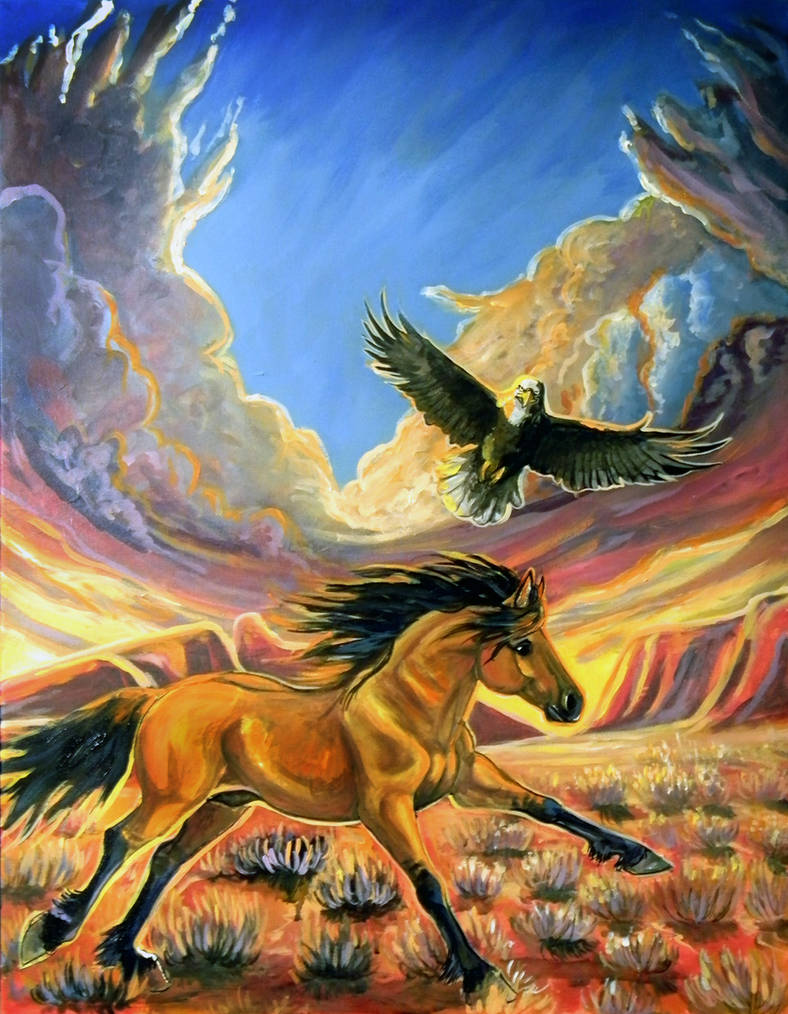 Spirit and eagle Morining Run by jupiterjenny