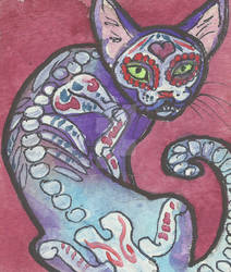 ACEO day of the dead cat