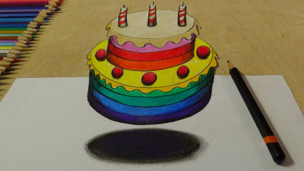 3D Levitating rainbow cake