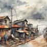 City Slums under a Cloudy Sky