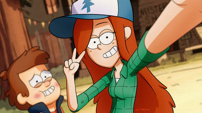 Trying on Dipper's hat 
