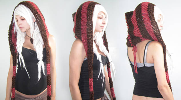 pink and brown knit hood by Archaical