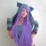 Teal purple and brown Cat hood