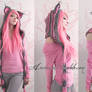 Pink and grey custom cat hood