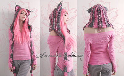 Pink and grey custom cat hood