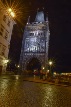 Bridge tower, night city landscape