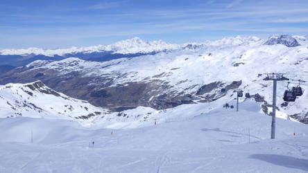 The mountain tops covered with snow, cableway 02