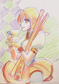 Mami-san with tea and rifles