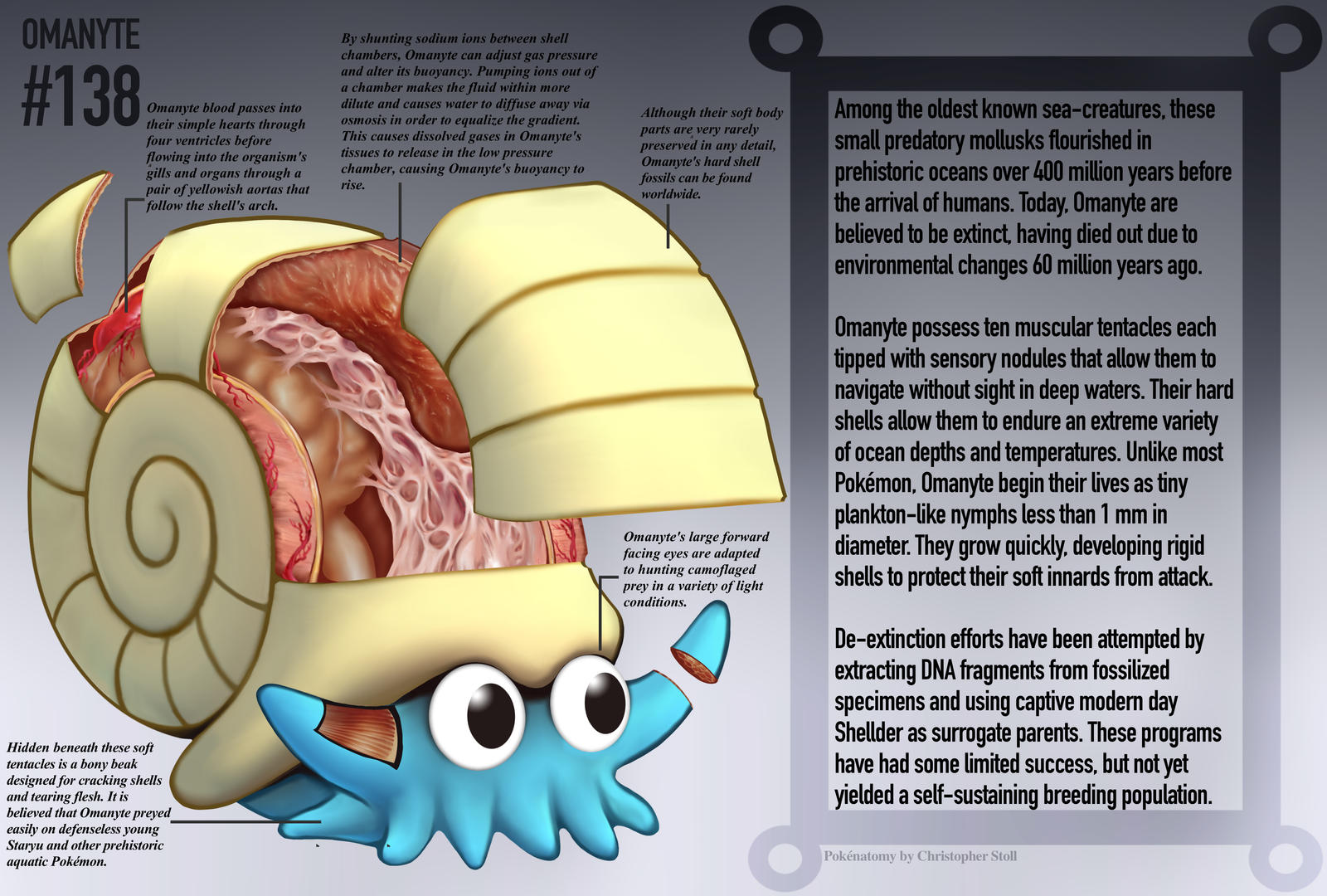 Omanyte Anatomy- Pokedex Entry by Christopher-Stoll