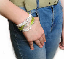 White Beadwork Freeform Bracelet by Aqvatali